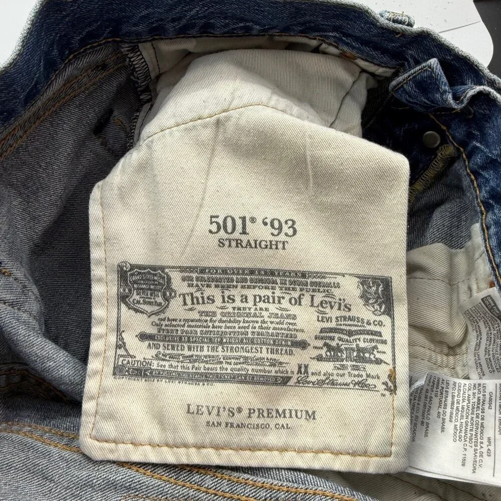 Levis Mens Premium 501 93’ Jeans Straight Cotton Capital E Button Fly Size 30x32